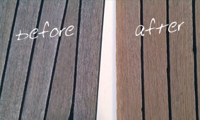 Cleaning teak on a boat
