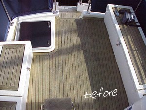 Teak boat deck - before Teak Cleaner & Teak Renovator
